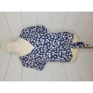 Madewell small blue with white floral tie up blouse